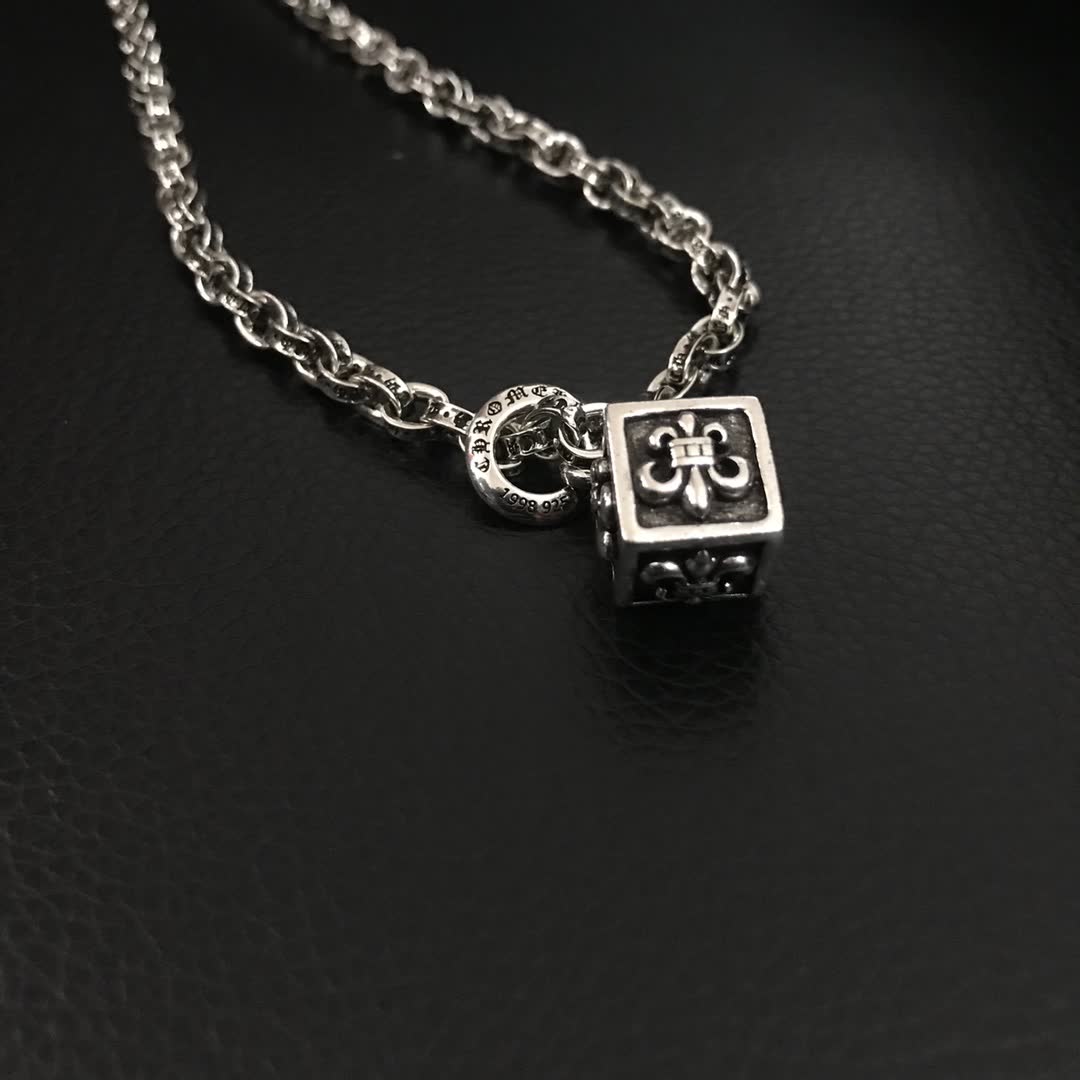 Chrome Hearts Silver Chain Necklace with Square Charm